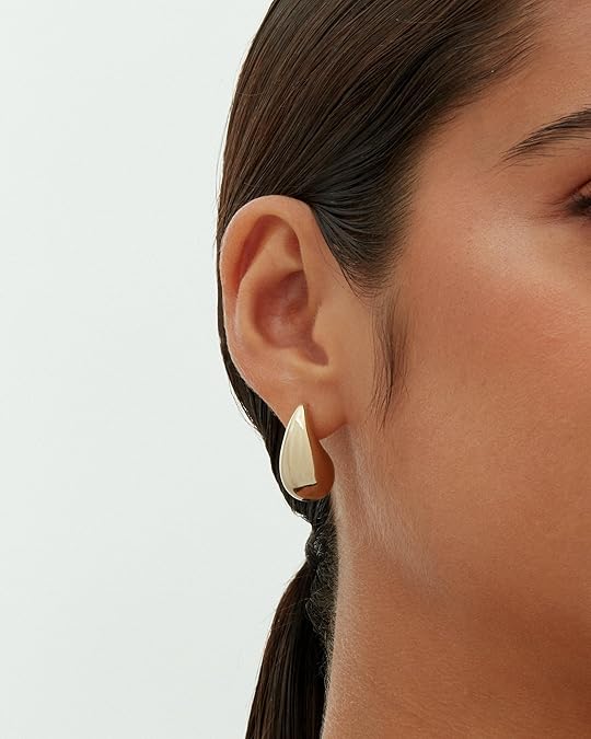 14K Gold Plated 925 Sterling Silver Post Teardrop Chunky Hoop Earrings - Lightweight Drop Earrings for Women